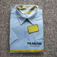 Koszula męska z krótkim rękawem bawełniana 100% błękitna w paseczki r.41/42