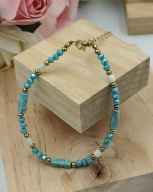 Bransoletka damska turkusowa z kamieni naturalnych – złote przekładki