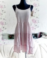 SUKIENKA PUDROWY RÓŻ ODKRYTE PLECY FALBANKI SEXY basic minimalizm