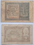 Zestaw Banknotów Generalna Gubernia 1 + 2 zł 1940 rok SERIE: A + C
