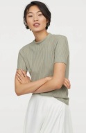 H & M top zielony khaki stójka półgolf prążki podkoszulek prążkowany y2k S