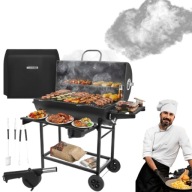 GRILL WĘGLOWY KAMINER Z POKRYWĄ TERMOMETR RUSZT 68cm + POKROWIEC AKCESORIA