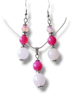 KRAG04 Komplet kolczyki zawieszka kamienie KWARC RÓŻOWY AGAT