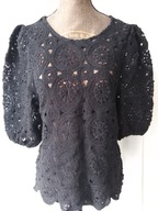 Bluzka szydełkowa, czarna z rękawami 3/4 - M