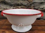 Stary DUŻY SYGNOWANY emaliowany DURSZLAK_ LOFT PRL