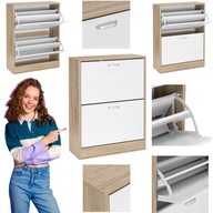 SZAFKA NA BUTY DĄB SONOMA 2-DRZWIOWA UCHYLNA BIAŁY FRONT KOMODA SOLIDNA