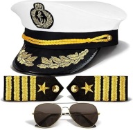 Zestaw kostiumowy Kapitan, z czapką marynarską, okularami, oraz mankietami