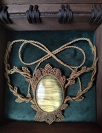 Naszyjnik makrama z labradorytem + drewniana szkatułka, ręcznie robiony