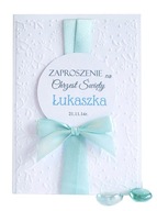 ZAPROSZENIE na CHRZEST tłoczone RĘCZNIE ROBIONE PERSONALIZOWANE z kokardą