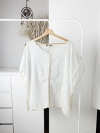 Zwiewna bluzka boho oversize Moutaki kremowa off-white gipiura M–XL