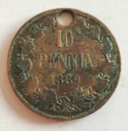 moneta Finlandia pod okupacją 10 pennia 1889 car Aleksander III rzadki