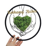 Zawieszka na ścianę prezent Dzień Matki Babci Dziadka Mech chrobotek serce