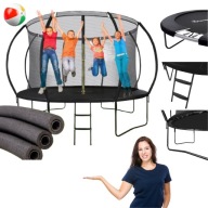 TRAMPOLINA Z SIATKĄ WEWNĘTRZNĄ OGRODOWA DRABINKA SOLIDNA FT 12 365-374CM