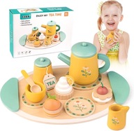 Drewniany serwis do herbaty dla dzieci, zabawa, kuchnia - ROZWÓJ WYOBRAŹNI
