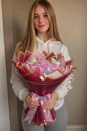 Bukiet RÓŻA kwiaty.19szt. Bukiet ze wstążki satynowej. ręcznie wykonane.