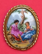 Broszka brosza Francja oryginał porcelana Limoges zakochani hit 10
