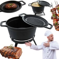 KOCIOŁEK ŻELIWNY 8L STAZER PANFIRE PATELNIA 3w1 GARNEK OGNISKO STOJAK