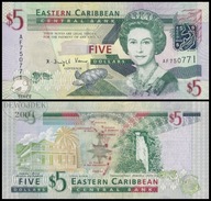 BNE - KARAIBY 5 Dollars Dolarów 2008 AF 750771 # P47 # UNC