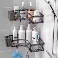 2x Półka Łazienkowa Narożna Bez Wiercenia Czarna Loft