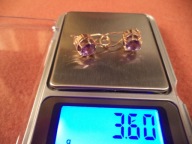 Kolczyki damskie złote z aleksandrytem, próba 583, waga 3.60 g