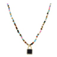 59327 Celebrytka złota stal chirurgiczna kłódka koraliki