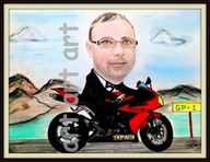 Karykatura na prezent ze zdjęcia dla motocyklisty