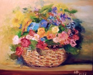 Obraz olejny "Kosz z kwiatami"