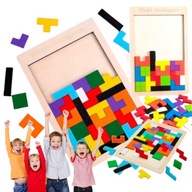 KLOCKI DREWNIANE TETRIS UKŁADANKA 40 ELEMENTÓW DLA DZIECI 3 LATA +