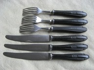 GERLACH Kultowe WIDELCE CZARNY BAKELIT i NOŻE do kompletu SYG. na UCHWYTACH