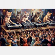 Kot didżej obraz na płótnie 55x80 dyskoteka ludzie muzyka zabawa techno pop