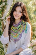 PIĘKNA LETNIA DELIKATNA AŻUROWA LNIANA SZYDEŁKOWA CHUSTA, CUDOWNY STYL BOHO