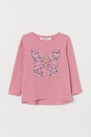 H&M Bawełniany top z nadrukiem motyl 134/140 różowy