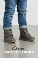 Clarks botki sneakersy za kostkę na rzepy skórzane ciemno szare rozm. 20,5
