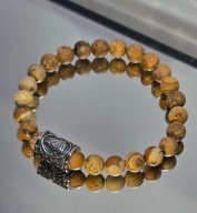 BRANSOLETKA RUNA STAL NIERDZEWNA VALKNUT KAMIEŃ JASPIS OBRAZKOWY