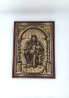 Matka Boska z dzieciątkiem Piękny Antyczny miedziany duży 54cm stary obraz