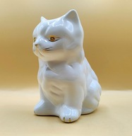 KOT POJEMNIK OSŁONKA biało złoty PORCELANA 14 cm