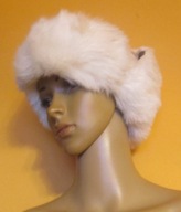 czapka papacha z naturalnego królika, nowa biała, 60 cm. w otoku