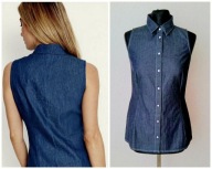 Bluzka koszula dżinsowa 36 S denim z kołnierzykiem bez rękawów jeansowa