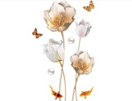 NAKLEJKI NA ŚCIANĘ, DRZWI... - 3D TULIPANY ZŁOTE MOTYLE RYBY