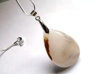 Biały agat z brązowymi inkluzjami, duża łezka na łańcuszku, wisiorek
