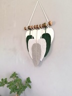 Makrama ścienna piórka Dekoracja listki BOHO