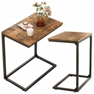 STOLIK KAWOWY INDUSTRIALNY LOFT DREWNIANY ŁAWA BRĄZ RETRO NA LAPTOPA BOCZNY
