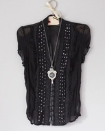 New Look**Plisowana Bluzka z Koronką Cekiny**Grafitowa ze Stójką**38/M