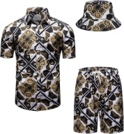 Komplet Męski Czarny Złoty - Koszula + Spodenki + Bucket Hat - cosplay - XL