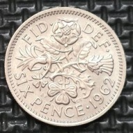 *WIELKA BRYTANIA [0841] *SIX 6 PENCE 1962 *Elizabeth II, Róża Tudorów, oset