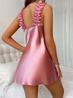 piżama damska koszula nocna sukienka gładka vintage modna róż falbany