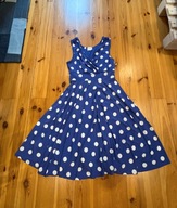 Bonprix elastyczna niebieska letnia sukienka w białe groszki MIDI 40/42