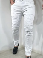 Jeansy męskie Slim Fit Stretch białe proste nogawki z elastyczną talią R42