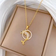 Naszyjnik damski złoty delfin z cyrkoniami CLM70