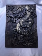 Smok płaskorzeźba drewniana panel ścienny loft boho